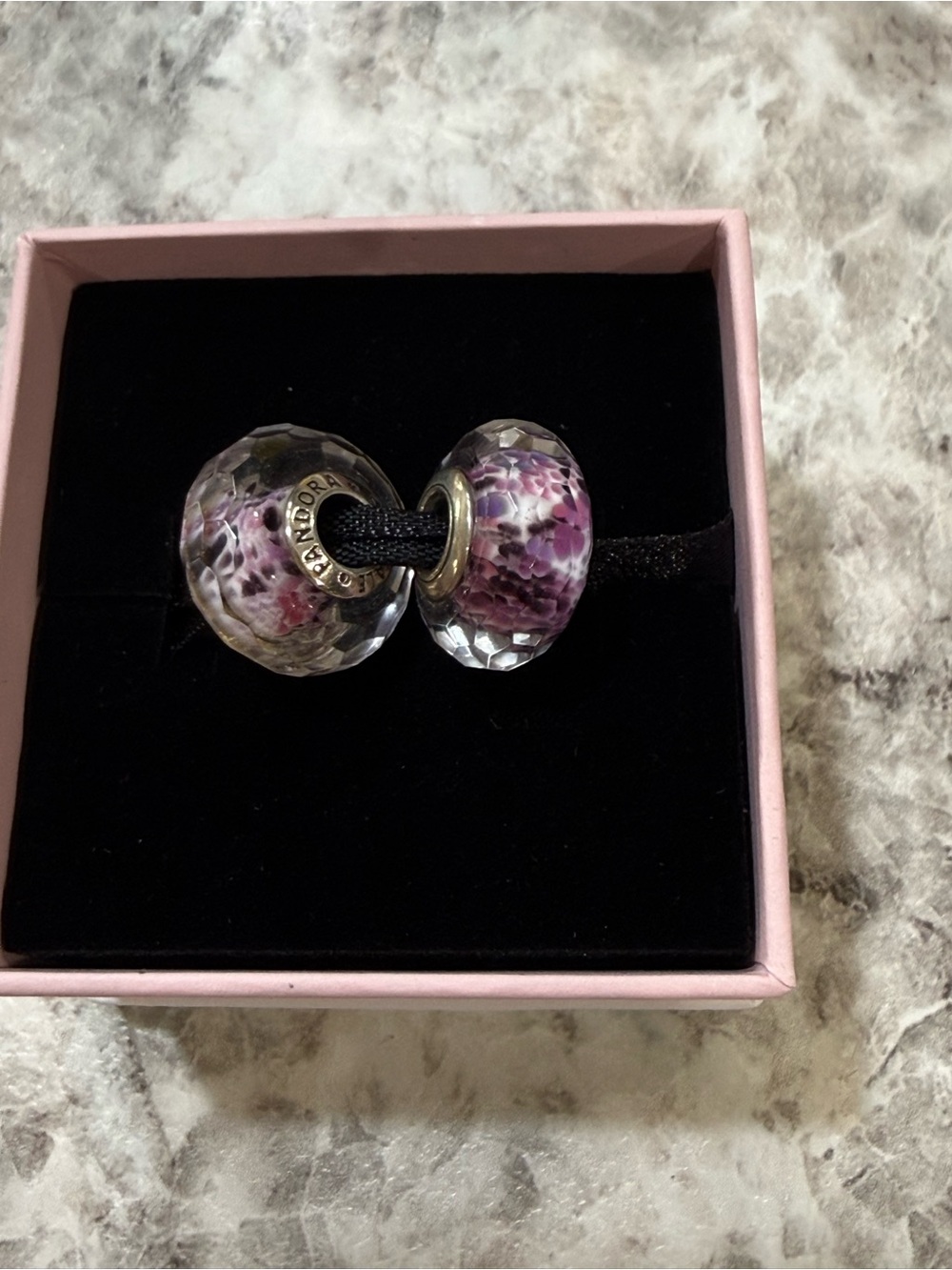 Pandora Pink & Purple Murano Glass Charms Set Of Two Brand New In Box